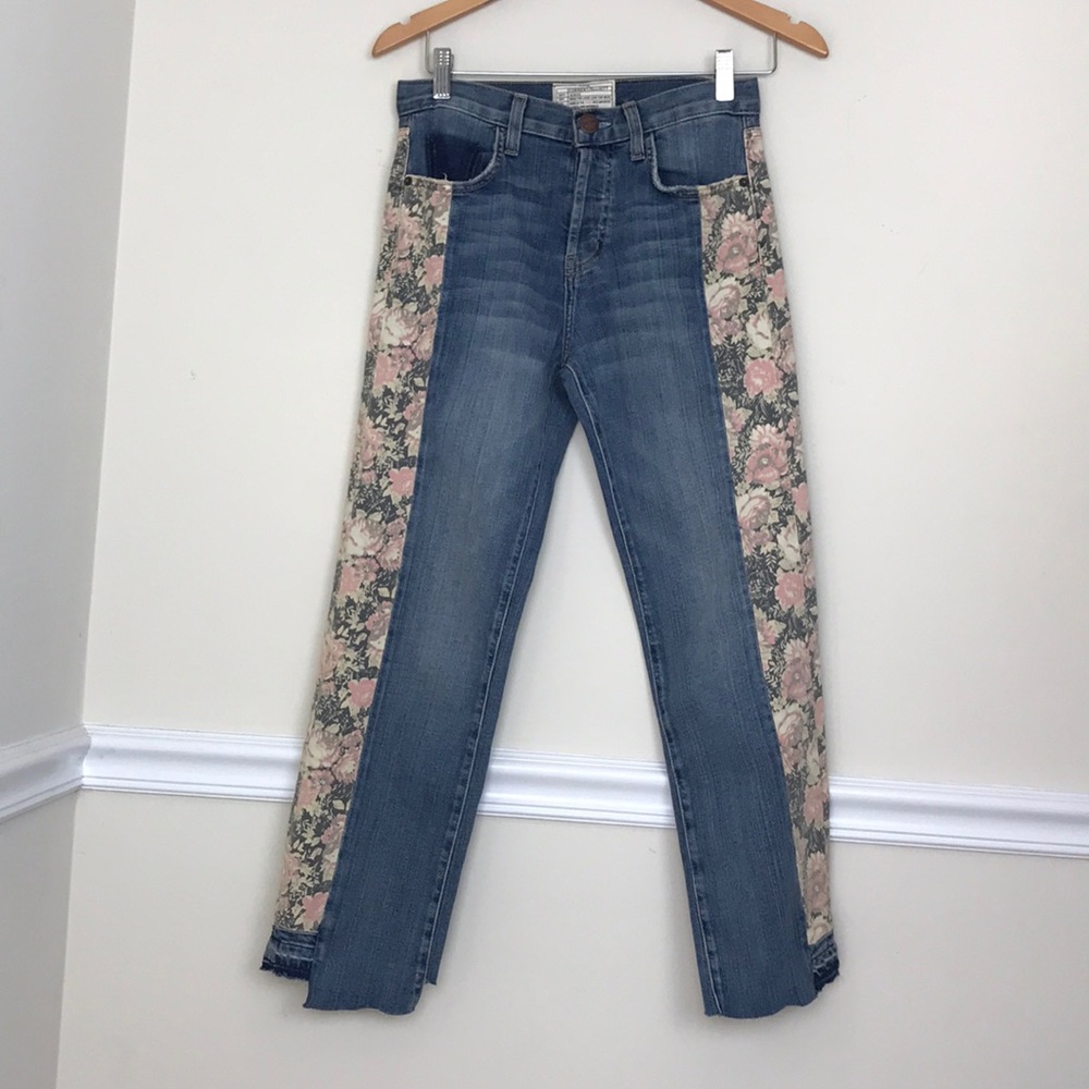CurrentElliott Uneven Seamed Mixed Floral jeans